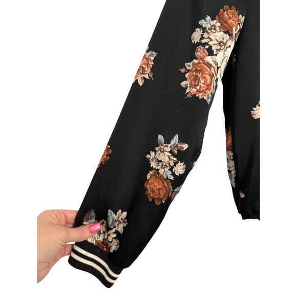 American Eagle Women's M Boho Satin Floral Zip Front Bomber Jacket Retro Italy - Picture 4 of 11